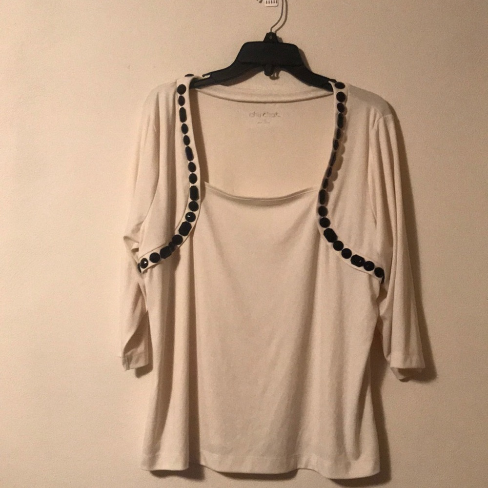 Size XL Chit Chat Beige Blouse with Black Jewels